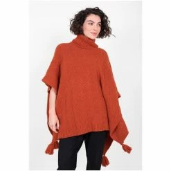 Brakeburn Orange Herringbone Stitch Tassels Poncho -Brakeburn shop unnamed file 1321