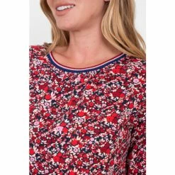 Brakeburn Red Floral 3/4 Sleeve T-Shirt -Brakeburn shop unnamed file 32