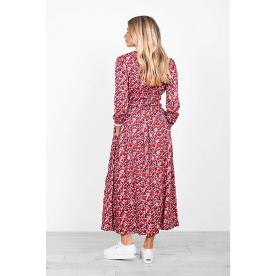 Brakeburn Red Floral Midaxi Dress 2 Brakeburn Red Floral Midaxi Dress - Image 2