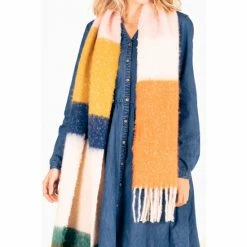 Brakeburn White Rainbow Stripe Fluffy Scarf -Brakeburn shop unnamed file 653