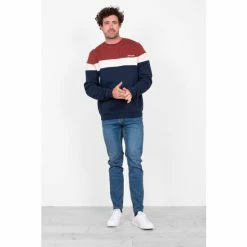 Brakeburn Blue Colour Block Crew Neck Sweat Top -Brakeburn shop unnamed file 682
