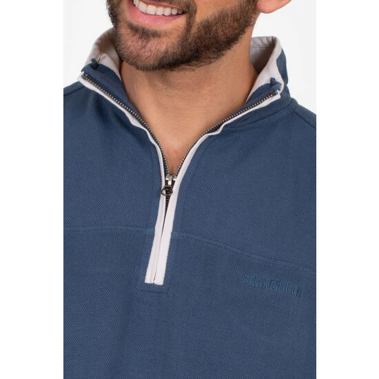 Brakeburn Blue 1/4 Zip Pique Sweater 3 Brakeburn Blue 1/4 Zip Pique Sweater - Image 3