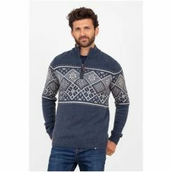 Brakeburn Blue Fairisle Quarter Zip Jumper -Brakeburn shop unnamed file 996